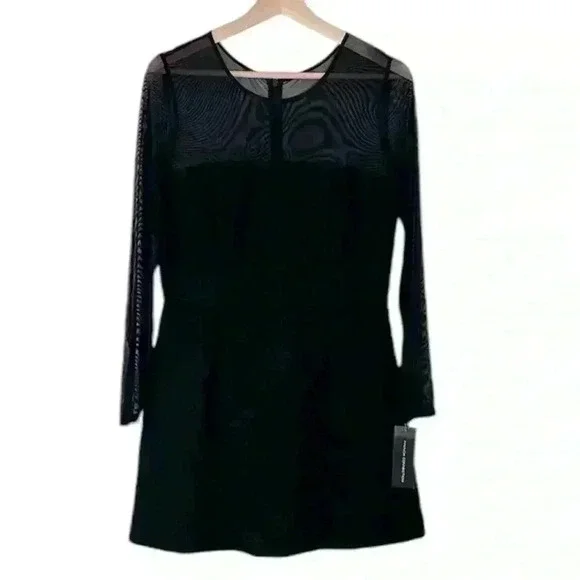 NWT French Connection Sheer Long Sleeve A Line Dress | Black | SZ‎ 10 - Picture 4 of 11